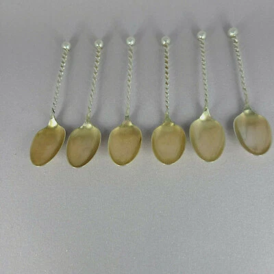 6 件古董 Dominick & Haff 扭转手柄球顶 Demitasse 勺子 4 5/16 — 第 1/3 张图片