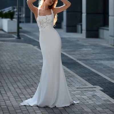 Mermaid Wedding Dresses Lace Top Spaghetti Strap Backless Elegant Bridal Gowns - Image 1 of 4