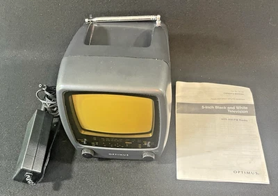 Optimus 5” Televisión y Radio Blanco y Negro con Fuente de Alimentación - Funciona LEER Foto 1 de 4