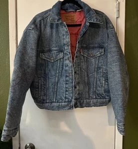 Chaqueta Levi Grande Acolchada Forrada Denim Forro Rosa Mujer Lavado Ácido Retro - Imagen 1 de 6