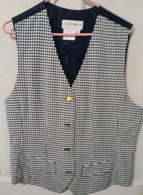 Liz Claiborne Women's Black & White Checkered Pattern Button Up Vest Sz 16 - Image 1 of 3