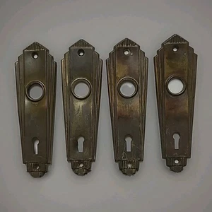 Set of 4 Brass Art Deco Door Knob Backplates with Key Holes 6"x1.75" Ships FREE - Picture 1 of 14