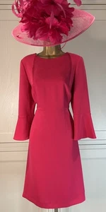 Hobbs UK 12 Pink A - Line Crepe Sleeved Dress Wedding Mother Guest Races Party - Picture 1 of 21