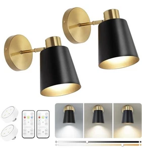 2 Pack Battery Operated Wall Sconces with Remote Dimmable Wireless LED Wall Lamp - Picture 1 of 9