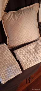 Martha Stewart 2 fundas de almohada marfil satinado patrón tejido europeo con almohada de lanzamiento de 12" - Imagen 1 de 3