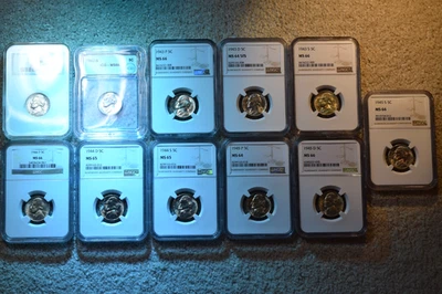 JEFFERSON SILVER WAR NICKEL COMPLETE SET NGC/ICG CERTIFIED MS-64-66 COINS!  #55 - Image 1 of 4