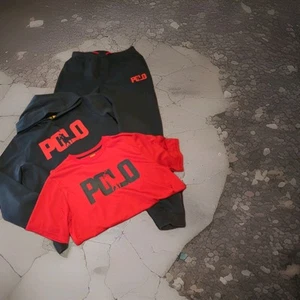 Pre-loved Blue Polo Ralph Lauren Hoodie &jogger Set & Red Performance Tee.3pc - Picture 1 of 10