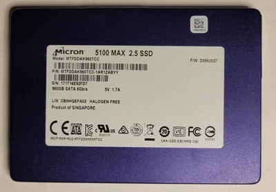 Micron 5100 MAX 960GB SATA 2.5 MTFDDAK960TCC SSD write intensive USA - Image 1 of 3
