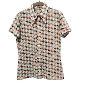 Vintage Women's 70's Geometric Button Up Shirt - Size Vintage Large - Picture 1 of 8