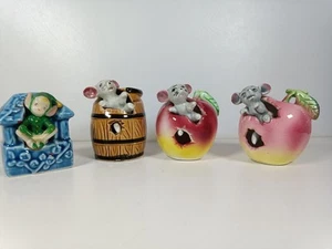4 X Vintage Mid Century Japan Ceramic Cute Figures Mice And Elf Pixie - Picture 1 of 17