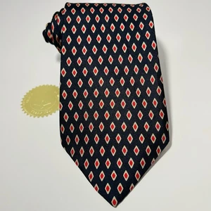 "Corbata de seda azul oscuro SULKA con diamantes beige y rojo 56x4"""  - Imagen 1 de 11