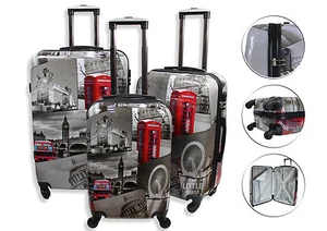 Lightweight 4 Wheel Hard Shell PC London Printed Luggage Suitcase Cabin Travel - Picture 1 of 18