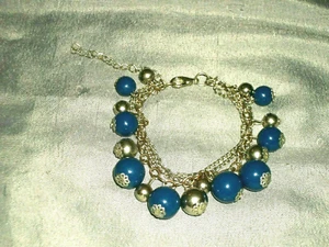 Damen 3 Strang Armband silberfarben Metallperlen und Ketten blau Kunststoffperlen - Bild 1 von 2