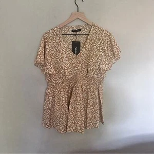 FunJuly Floral Tan & Cream Blouse - NWT - Large - Picture 1 of 6