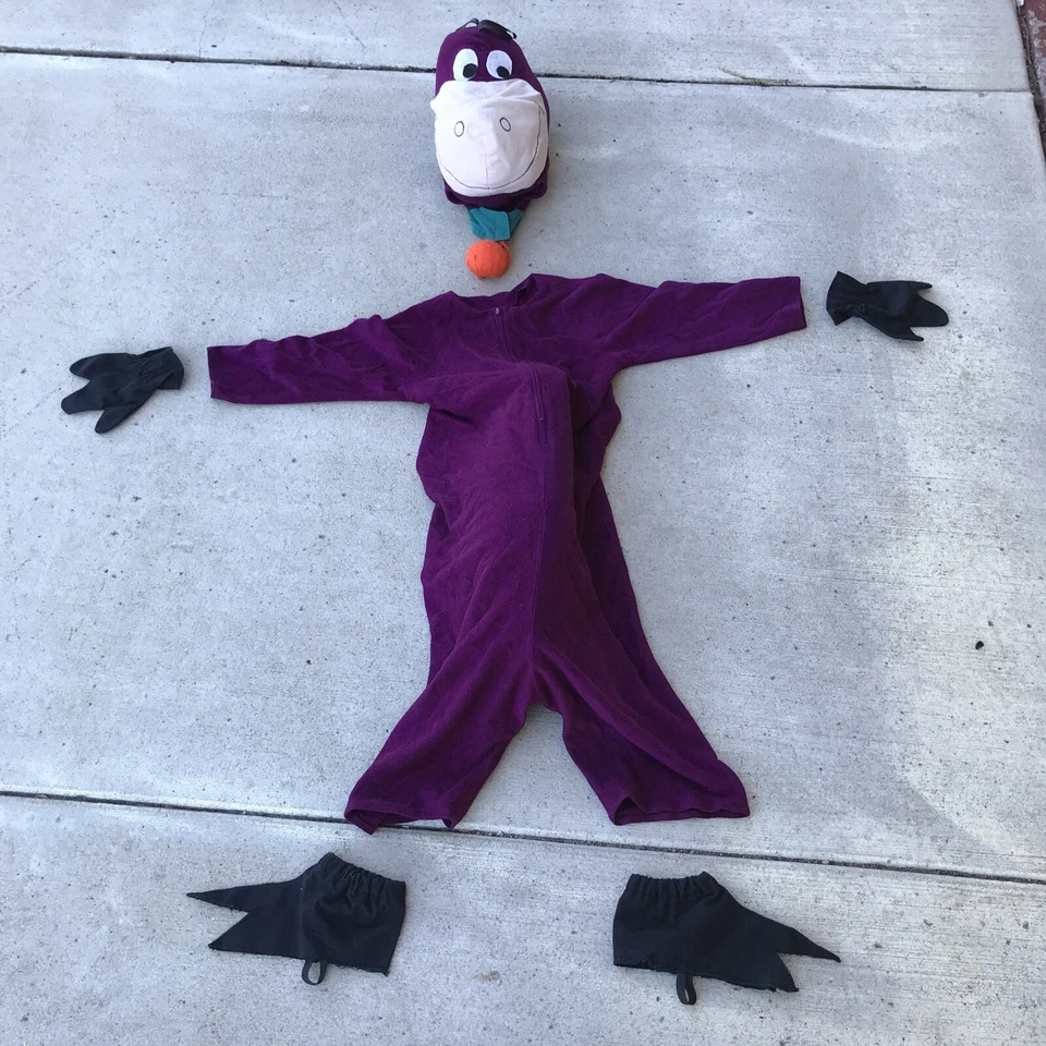 Handmade Dino Flintstones Halloween Costume Jumpsuit Head Piece Gloves Youth Sz - Image 1 of 4