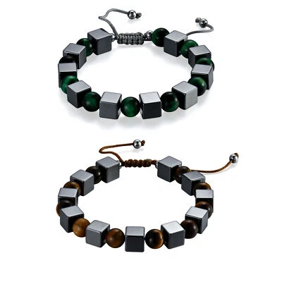 8mm Men's Magnetic Tiger Eye Stone Turquoise Beaded Bracelet Bangle Adjustable - Image 1 of 4