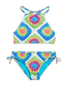 Limeapple Aolani Two-Piece Swimsuit Girls' 8 Multicolor Criss-Cross Straps - Picture 1 of 24