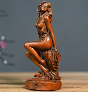 GY031 - 15 CM High Carved Boxwood Carving Figurine - Beautiful Girl Lady Woman - Picture 1 of 5