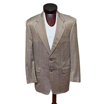 Chaqueta Blazer Hickey Freeman Boardroom Marrón Ventana Cuadros 40R Lana Seda Foto 1 de 4