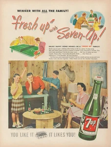 1948 7UP Soda Family Playing Ping Pong Table Tennis Vintage Print Ad - Picture 1 of 1