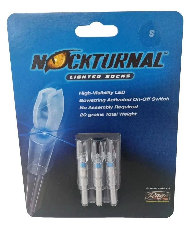 Rage Nockturnal S High Visibility LED Lighted Arrow Nocks 3pk Blue NT-214 - Image 1 of 4
