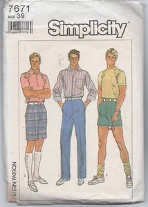 Retro 1986 Men's Simplicity Pattern 7671 Pants Shorts Size 39 - Picture 1 of 2