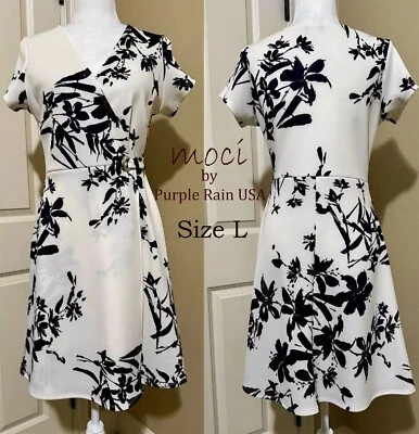 Vestido Moci by Purple Lluvia Blanco Negro Floral Imitación Envolvente Talla L Foto 1 de 4