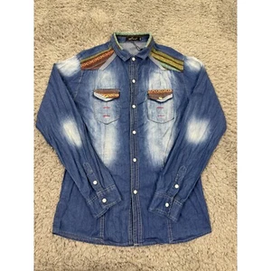 Tuyuk Western Shirt Boys XXL Aztec Tribal Cowboy Pearl Snap Denim Ranchwear - Picture 1 of 9