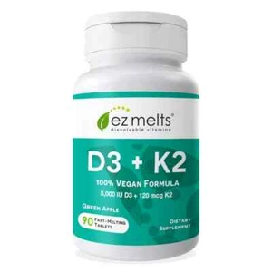 EZMelts Vitamin D3 +K2 dissolving tablets no water needed, 90 tabs per bottle - Picture 1 of 12