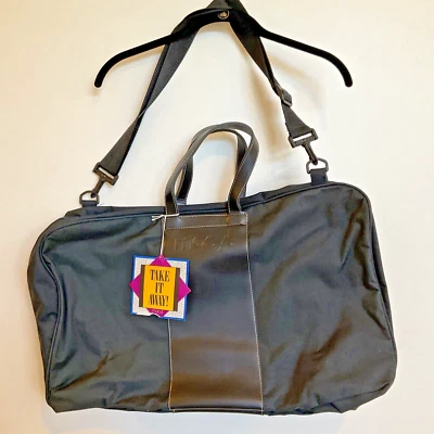 梅西百货豪华黑色旅行托特包行李袋全新带标签双手柄拉链复古 — 第 1/3 张图片