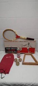 VINTAGE TENNIS SET SPALDING PANCHO GONZALES TENNIS RACQUET, BAG COVER, BALLS CAN - Picture 1 of 21