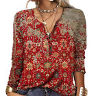 Top Notched Neck Long Sleeved Printing Elegant Fit Blouse(Flower Red XL) NOW
