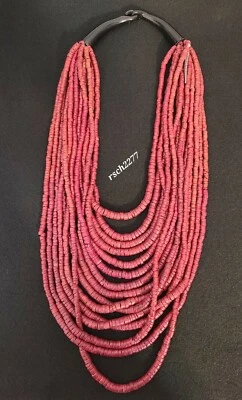Collar Cuerno de Búfalo Natural Beauties 15 Hilos Declaración Concha de Coco-Vino Foto 1 de 3