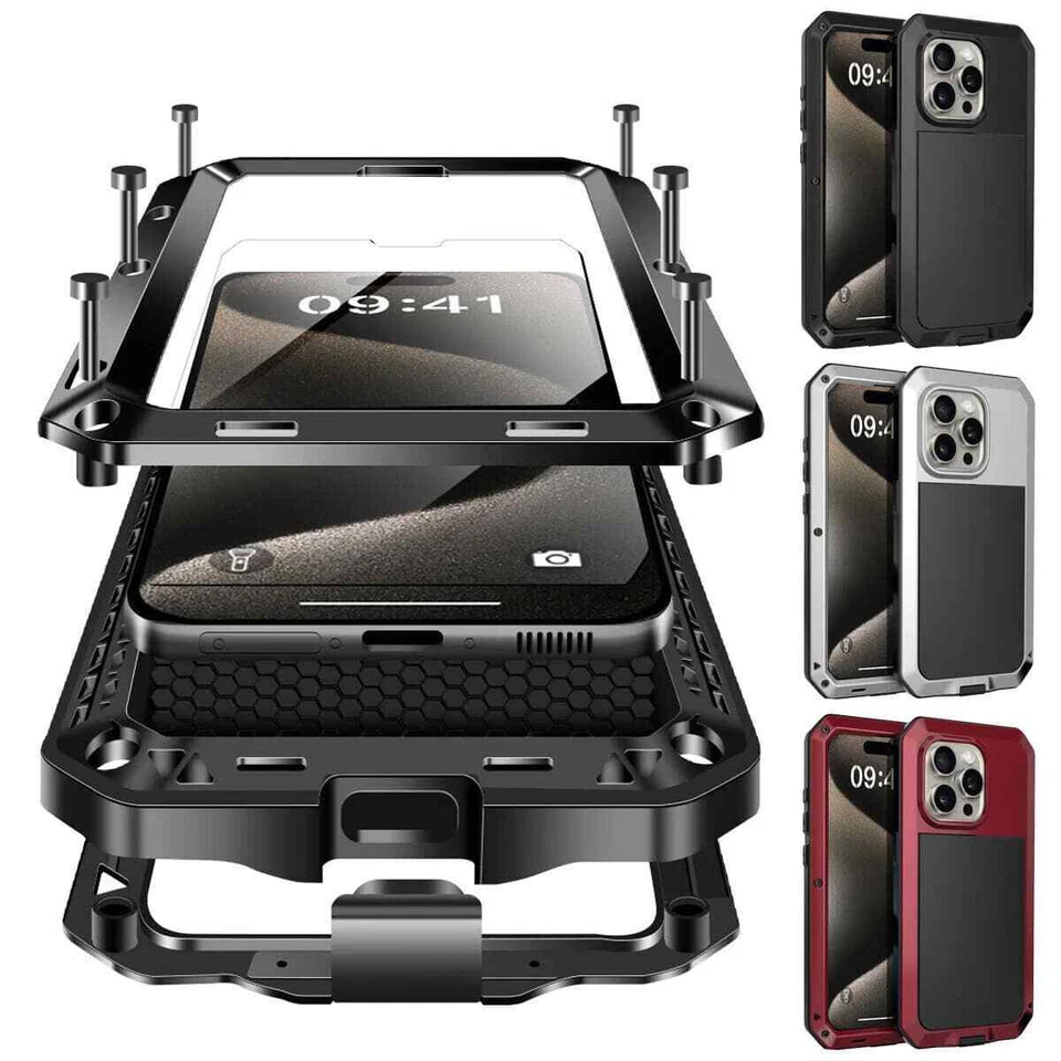 Heavy Duty Protection Armor Metal Case for iPhone 16 15 14 13 12 11 Pro Max XR 8 - Image 1 of 4