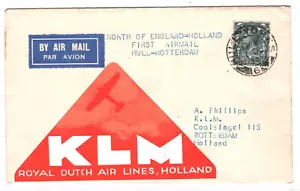 GB KGV Air Mail 1934 Cover Super *KLM Label* FIRST FLIGHT Hull-Rotterdam MA667 - Picture 1 of 10