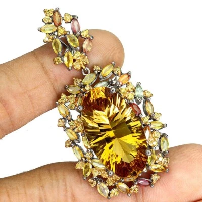 COLGANTE CITRINO, ZAFIRO NATURAL GENUINO GEMAS MINADAS PLATA ESTERLINA MACIZA 925 Foto 1 de 4