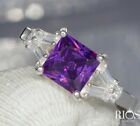 Amethyst 925 Sterling Silver Zircon Square Lab Created Gemstone Ring Gift Boxed
