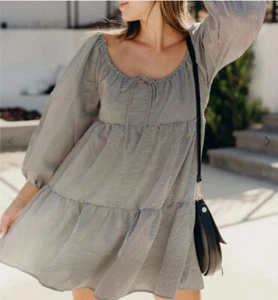 Carlyjean Los Angeles Black White Check Women's Flowy Dress Size Small - Picture 1 of 7