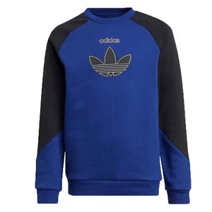 Adidas Originals Kids Boy Colorblocking Trefoil Crew Sweatshirt Blue 164 - Picture 1 of 3