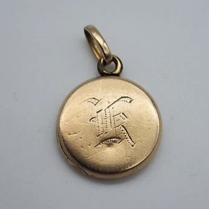 Small VTG Antique Gold Filled Initial Engraved "KR" Round Locket Pendant - As Is - Picture 1 of 10