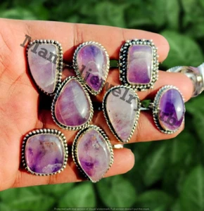Best Buy Natural Amethyst Gemstone 10PC Rings 925 Silver Plated Bulk Jewelry Lot - Picture 1 of 6