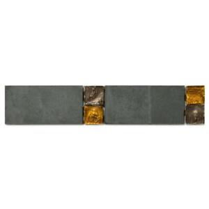 Bordüre Nr.114 Foredil anthrazit bronze gold 5 x 25 cm Schiefer Murano Glas