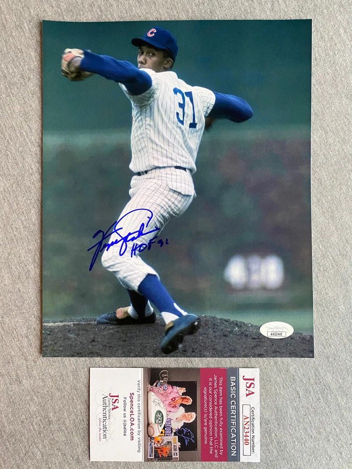 CHICAGO CUBS FERGIE JENKINS AUTOGRAPH 8x10 ACTION PHOTO- JSA AN23440 - Image 1 of 1