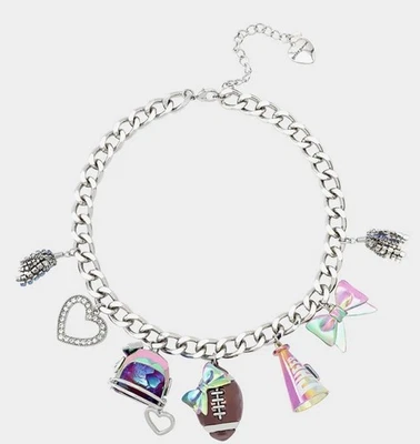 Betsey Johnson Football CHARMS Statement Necklace Multi - NWT - Image 1 of 4