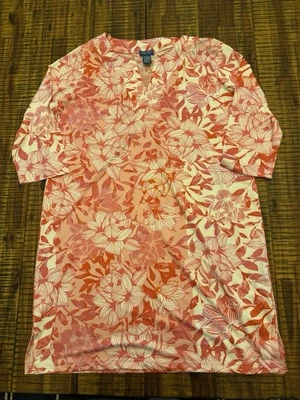 Camisa Top Caribbean Joe Para Mujer Damas Manga 3/4 Talla XL Rosa Floral Foto 1 de 4