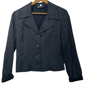 All That Jazz Women Vtg Cropped Blazer Gray Pinstripe Sz M 90s Y2K Dark Academia - Picture 1 of 11