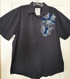 VTG Route 66 Sixty-Six Button-up Shirt Men's Large Striped Graphic Velvet Y2K - Picture 1 of 8