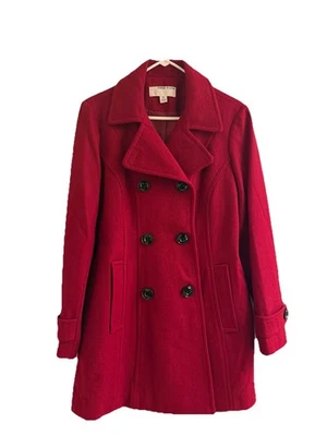 Abrigo ANNE KLEIN Rojo Doble Pecho 3/4 Largo Mezcla Lana Guisante Talla M Excelente Foto 1 de 4