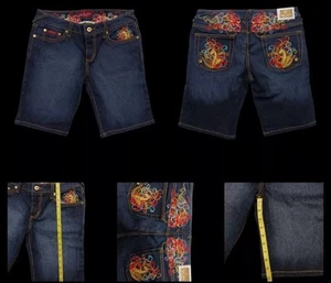 Pantaloncini corti Y2k vintage bambino Phat completamente ricamati jeans blu vita media taglia 5 street - Foto 1 di 10