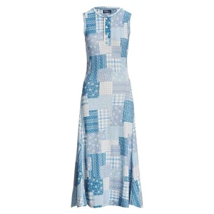 Polo Ralph Lauren Maxikleid blau Patchwork ärmellos Baumwolle Damen Größe L - Bild 1 von 9